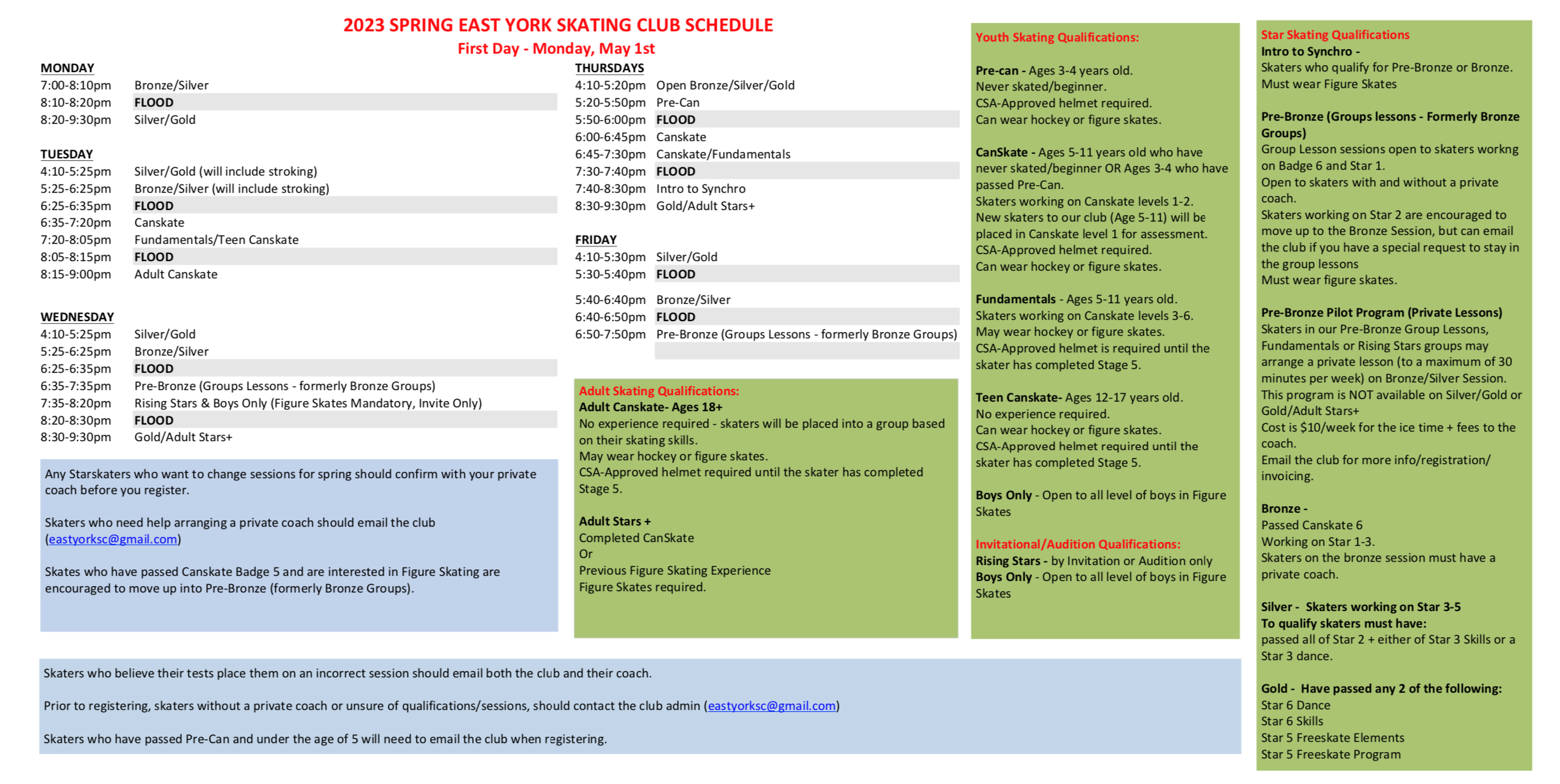 Spring 2023 Schedule & Pricing Program Registrations EYSC